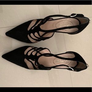 Black Suede Caged Pumps